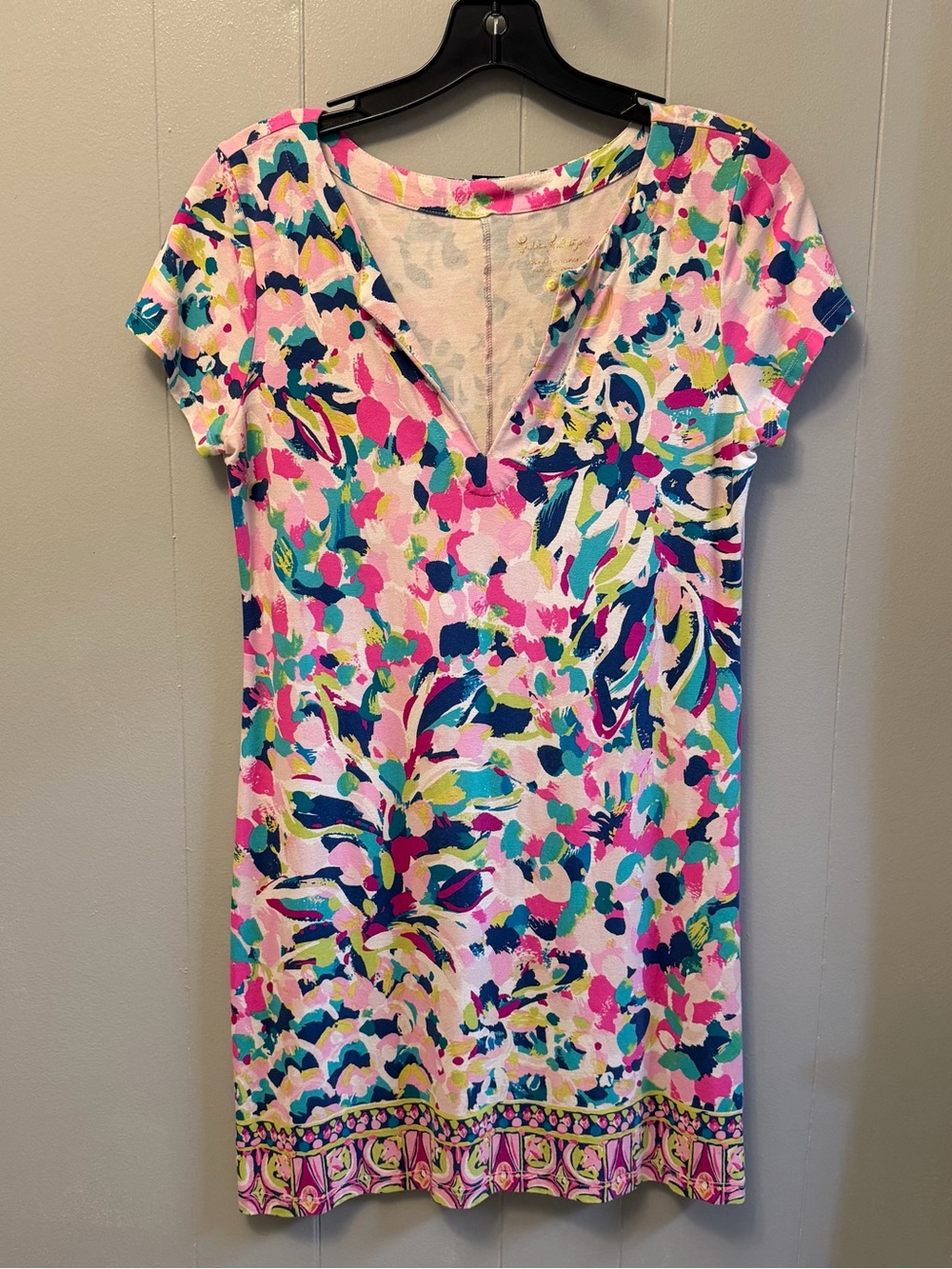Floral Pink Multicolor V-Neck Women's Dress